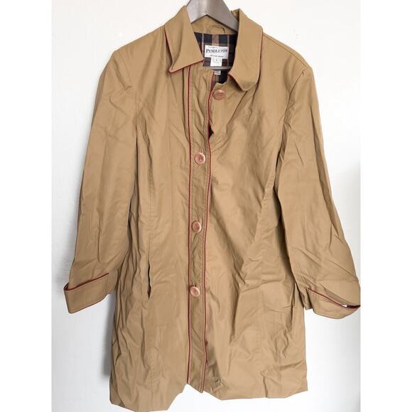 Pendleton Classic Walker Plaid Lining Button Nylon Jacket Tan Large Chore Khaki - Picture 1 of 6